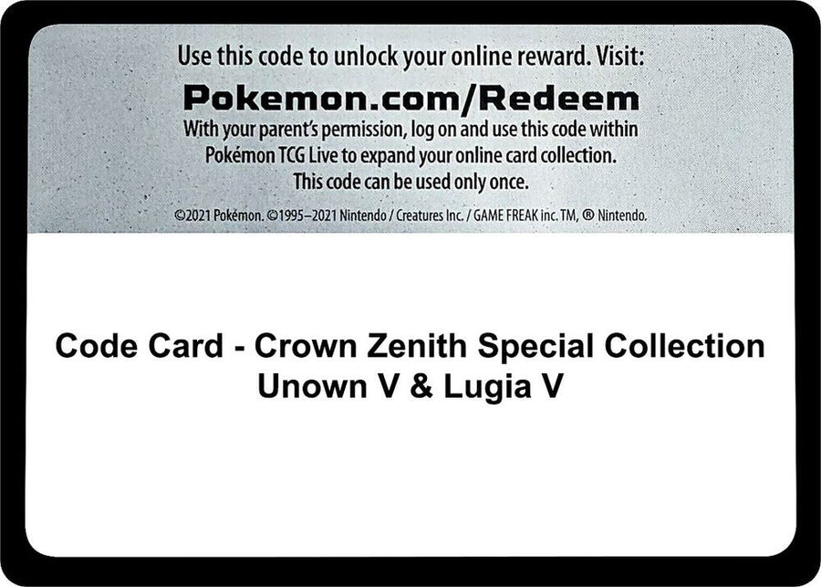 Code Card - Crown Zenith Special Collection [Unown V & Lugia V] (CRZ)