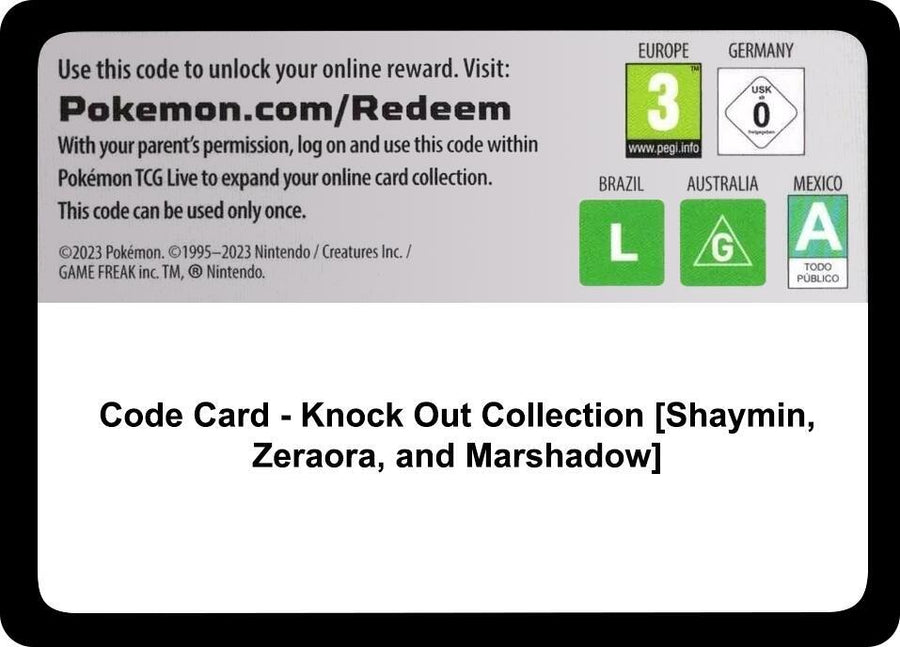Code Card - Knock Out Collection [Shaymin, Zeraora, and Marshadow] (MCAP)