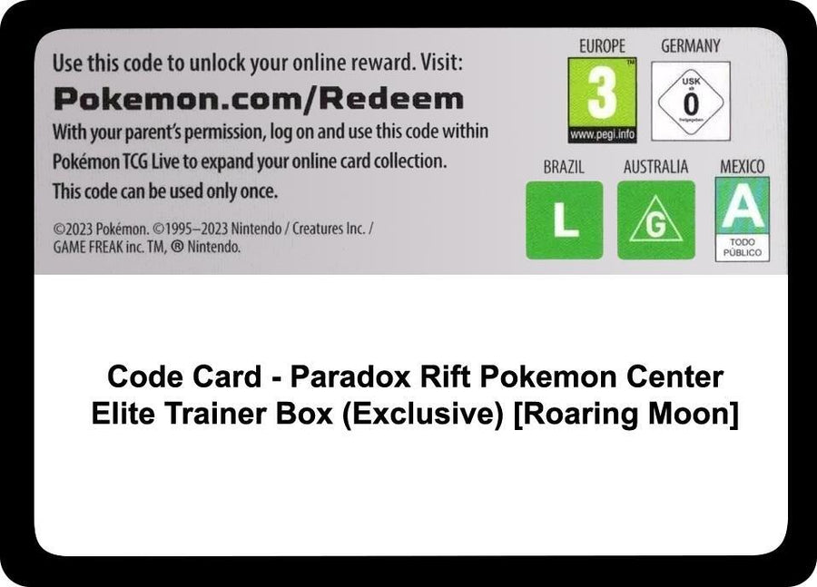 Code Card - Paradox Rift Pokemon Center Elite Trainer Box (Exclusive) [Roaring Moon] (PAR)