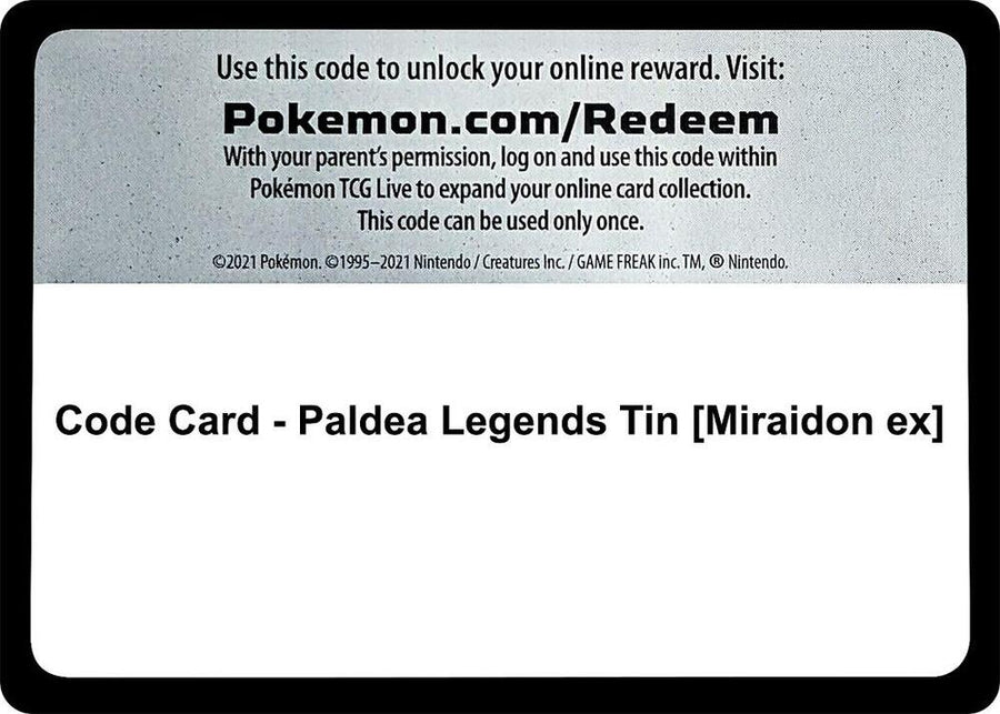 Code Card - Paldea Legends Tin [Miraidon ex] (MCAP)