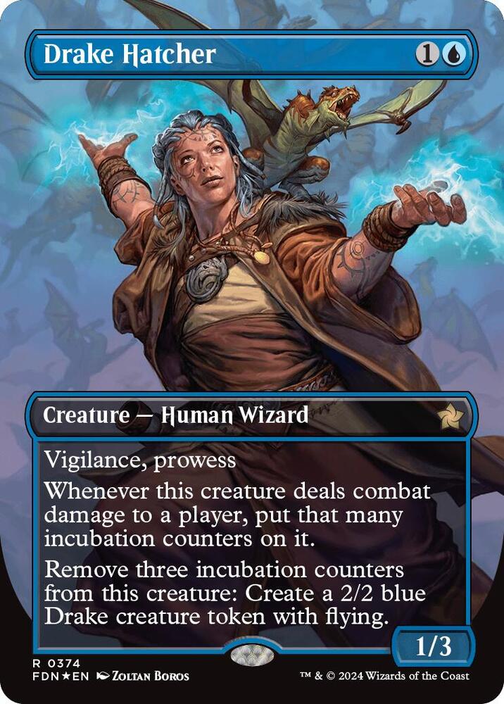 Drake Hatcher (Borderless) (Mana Foil) (374) (FDN)