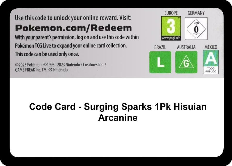 Code Card - Surging Sparks Blister [Hisuian Arcanine] (SSP)