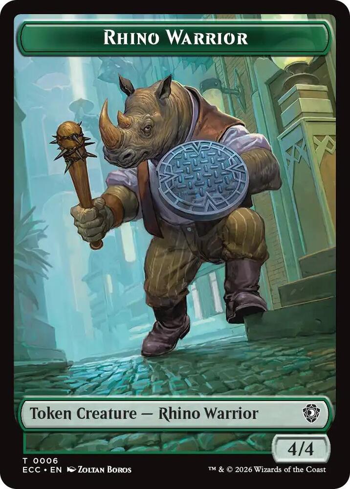 Rhino Warrior // Elemental (0010) Double-Sided Token (6 // 10) (ECC)