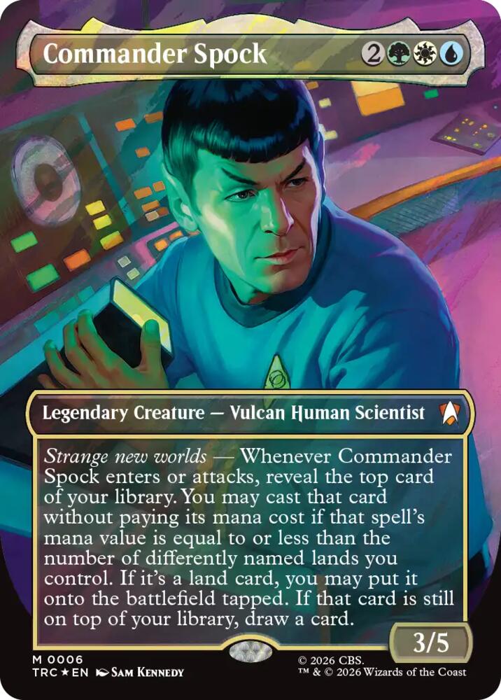 Commander Spock (Borderless) (Surge Foil) (6) (TRC)